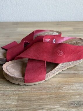 Yokono Red Leather Suede Criss-Cross Wedge Sandal Size 8 Made In Spain Spring